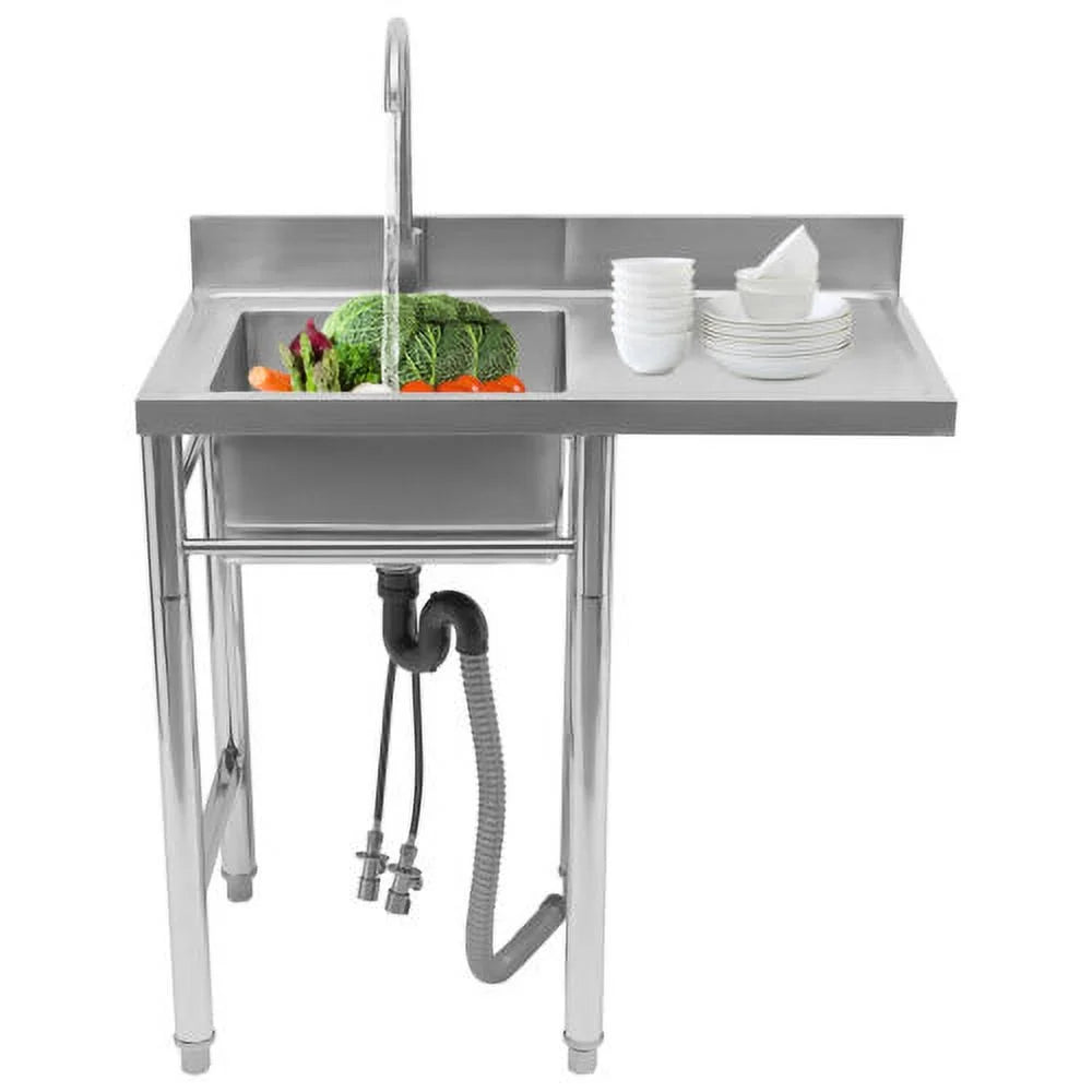 Commercial Kitchen Sink Prep Table with Faucet 304 Stainless Steel 1 Compartment O8194