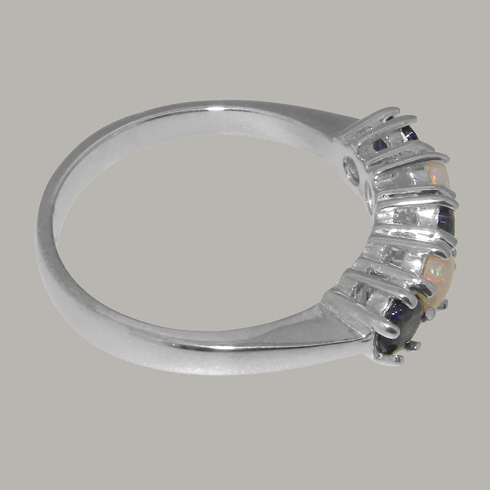 925 Sterling Silver Sapphire Opal Eternity Ring T443257