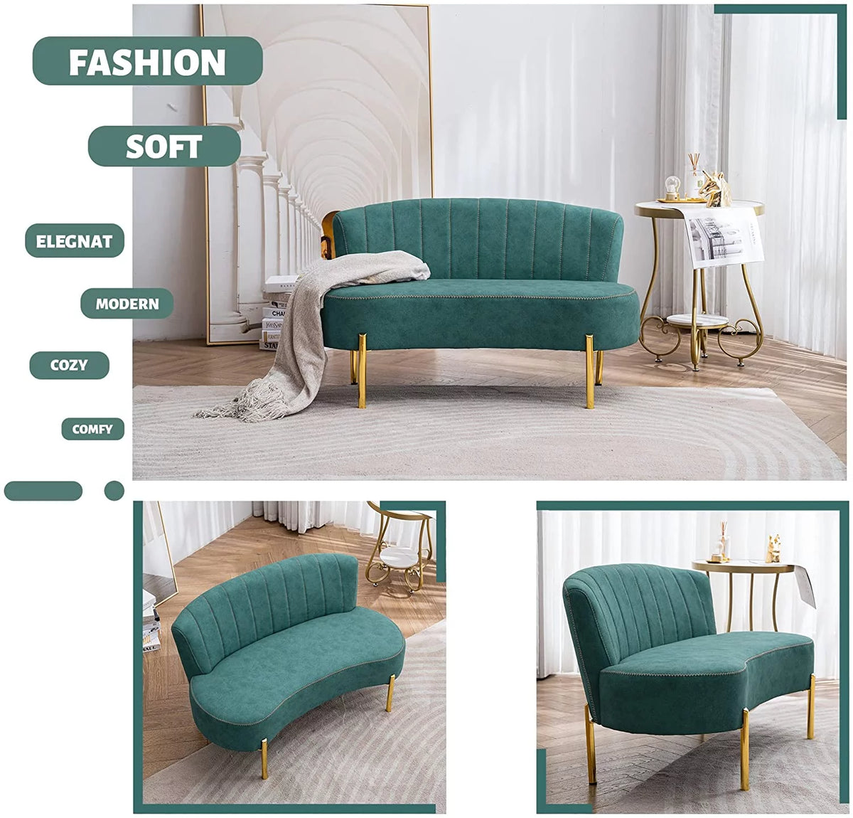 Teal Tufted Velvet 2 Seater Sofa U98750