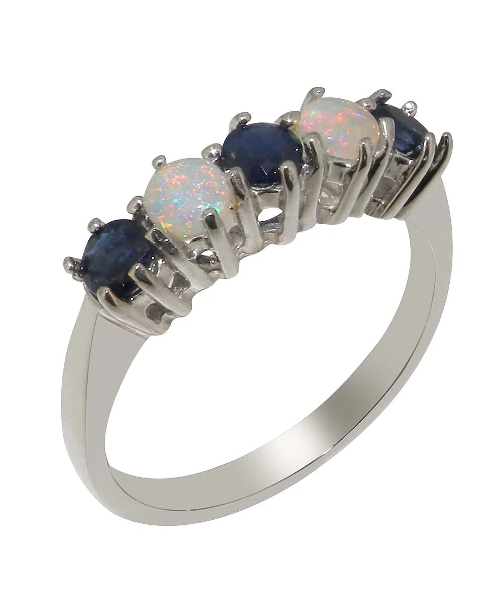925 Sterling Silver Sapphire Opal Eternity Ring T443257