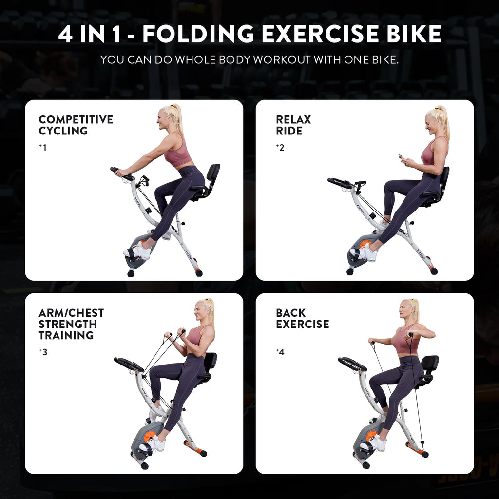 Upright Folding Exercise Bike with Arm Resistance Bands P9577