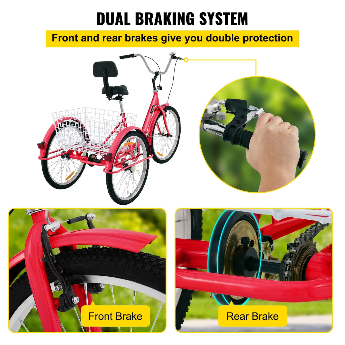 Foldable Tricycle 24 inch Wheels Red Trike with Basket Z8797