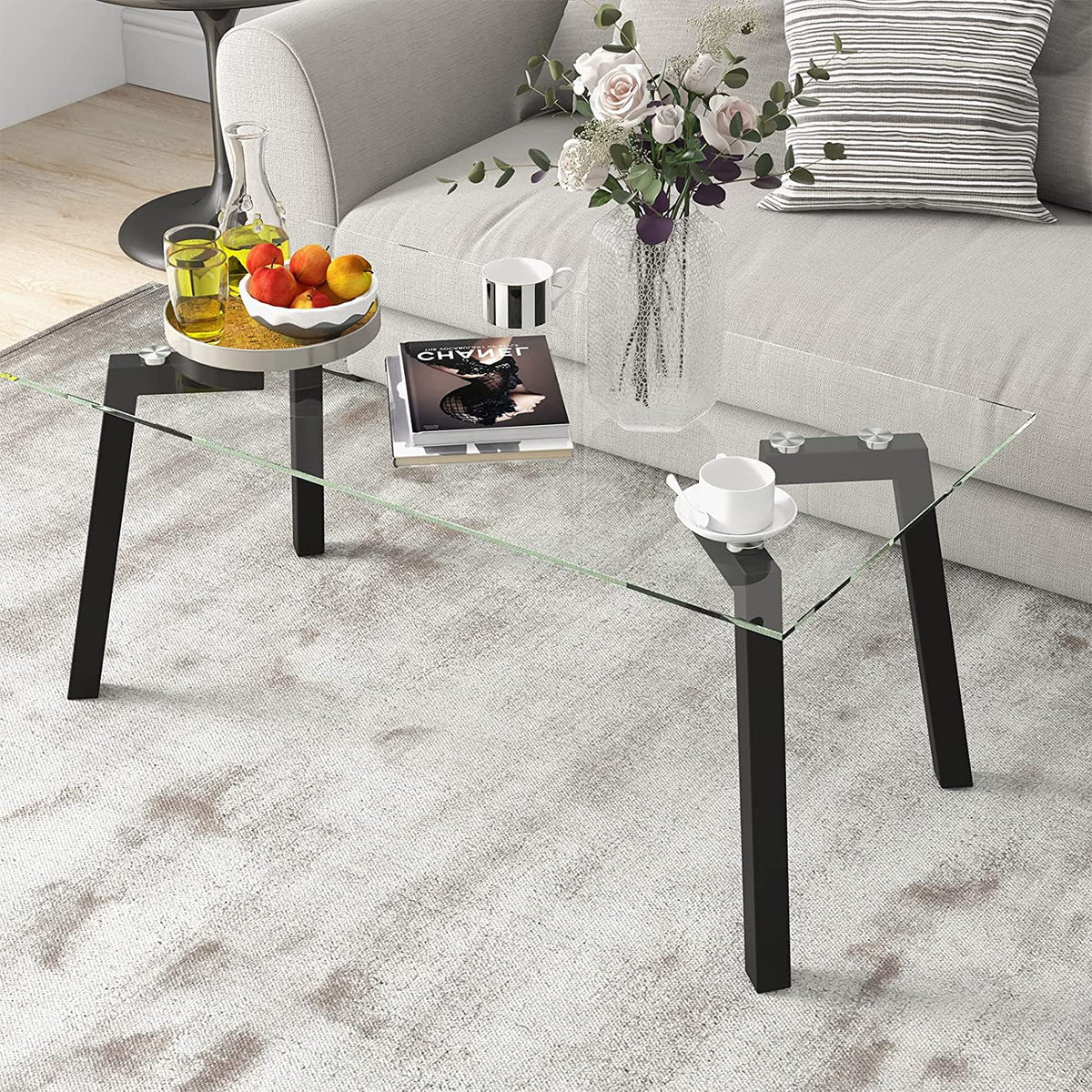 Tempered Glass Coffee Table with Metal Frame H4385