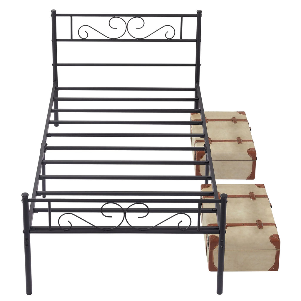 Twin Size Black Metal Platform Bed Frame with Headboard L6534