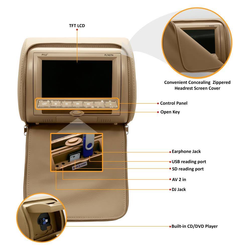 Tan 7x22 Headrest Display Video Car Monitor W508176