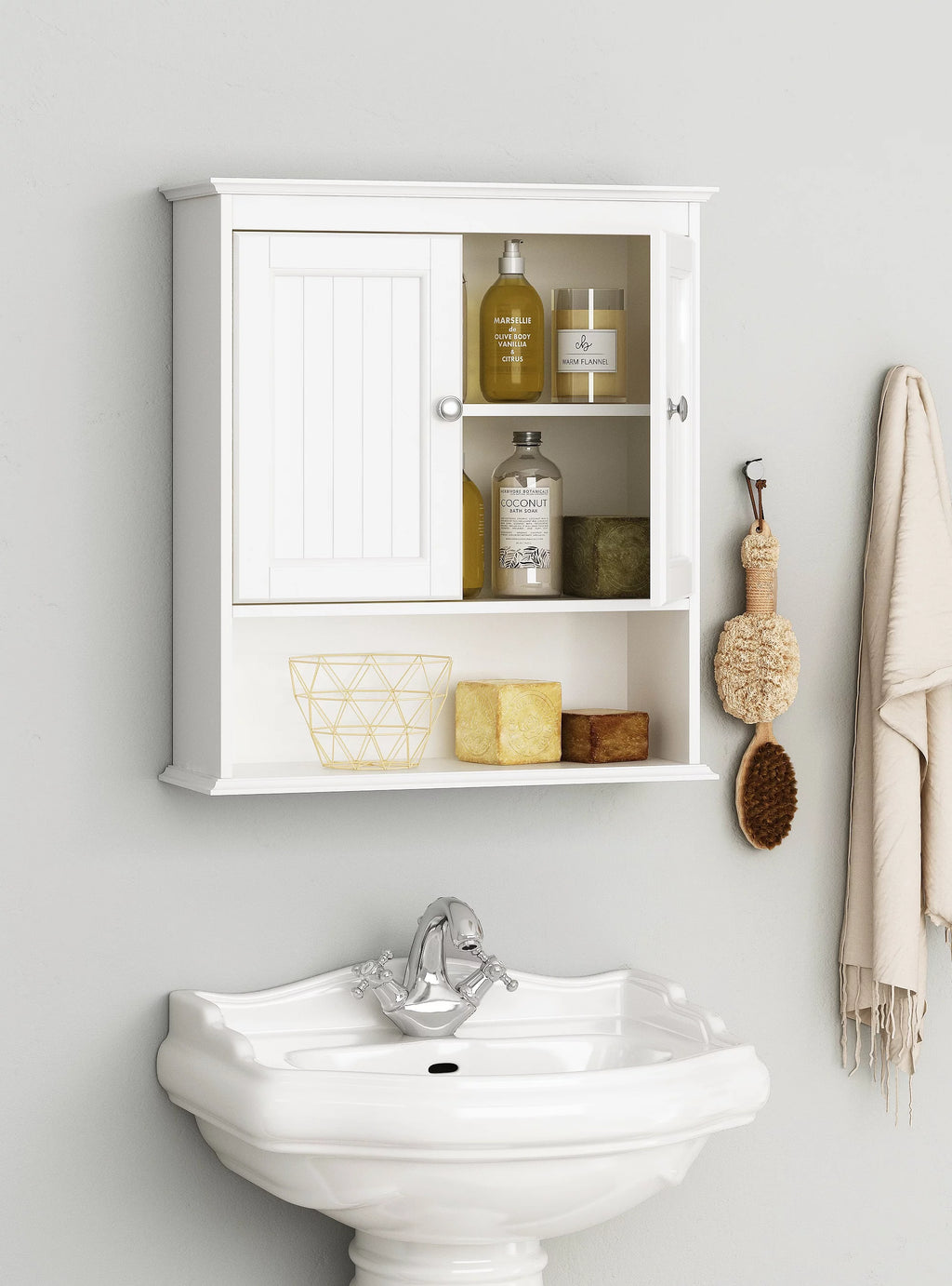 Wall Mounted Wood Bathroom Cabinet with Doors and Shelves L84293
