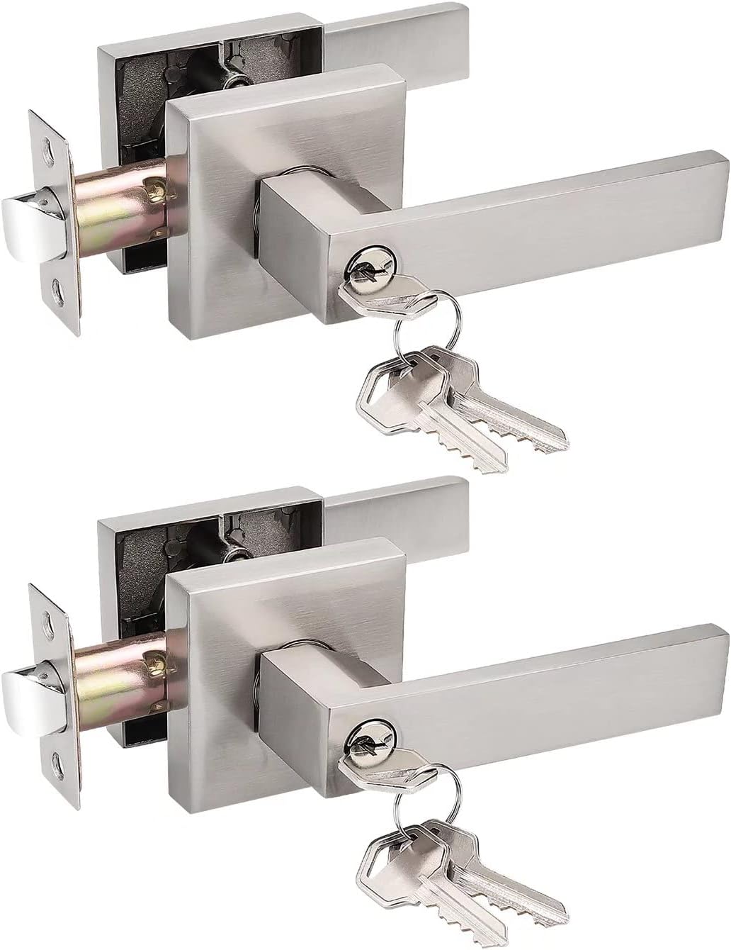 10 Pack Square Door Lever Passage Door Knob Lockset in Satin Nickel G62231