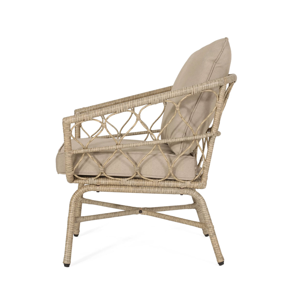 Light Brown and Beige Wicker Club Chairs with Cushions, Set of 2 K602
