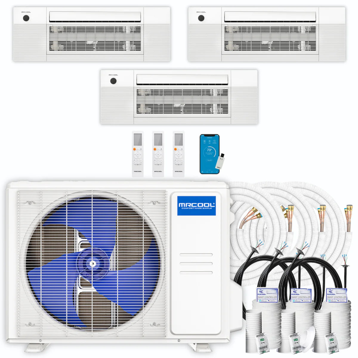 27,000 BTU 3 Zone Ceiling Cassette Ductless Air Conditioner and Heat Pump P485