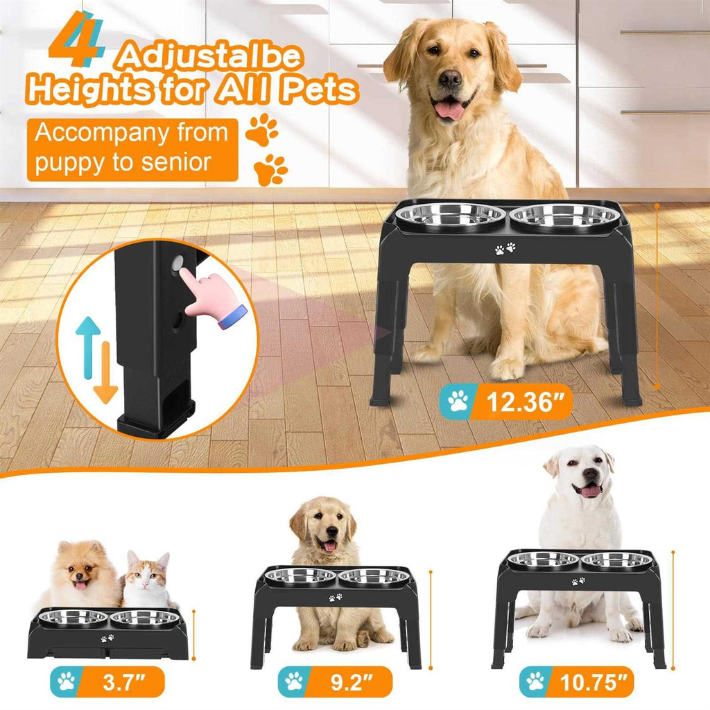 4 Height Adjustable Raised Dog Bowls with 2 Stainless Steel Bowls H992