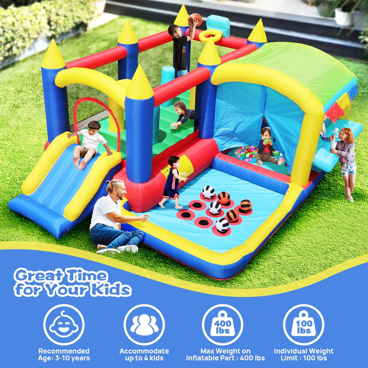 7 in 1 Inflatable Bounce House with Ball Pit J8231