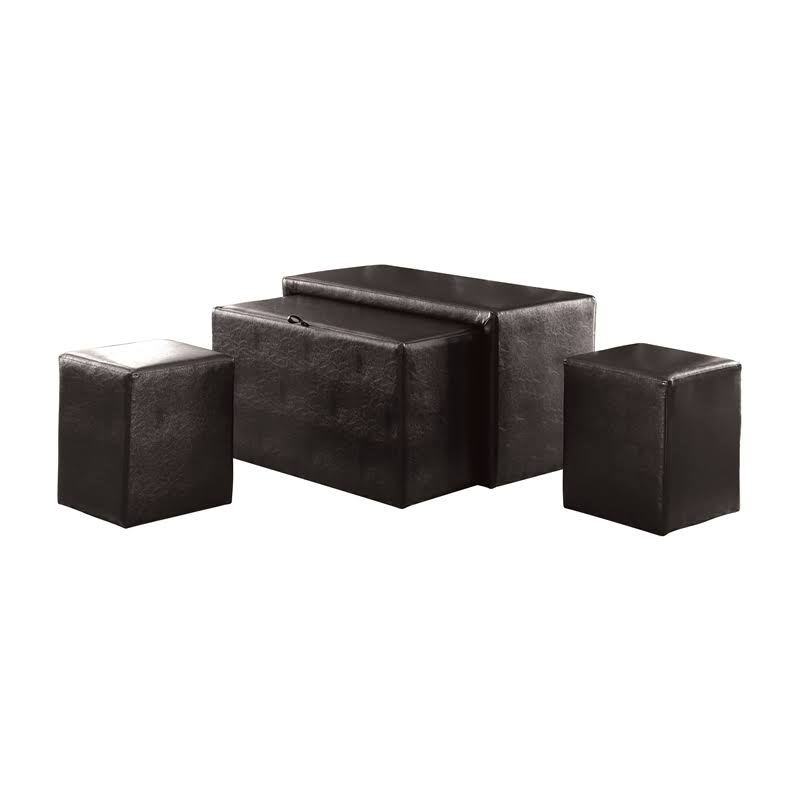 Faux Leather Bench and Ottoman Set in Dark Brown C36413