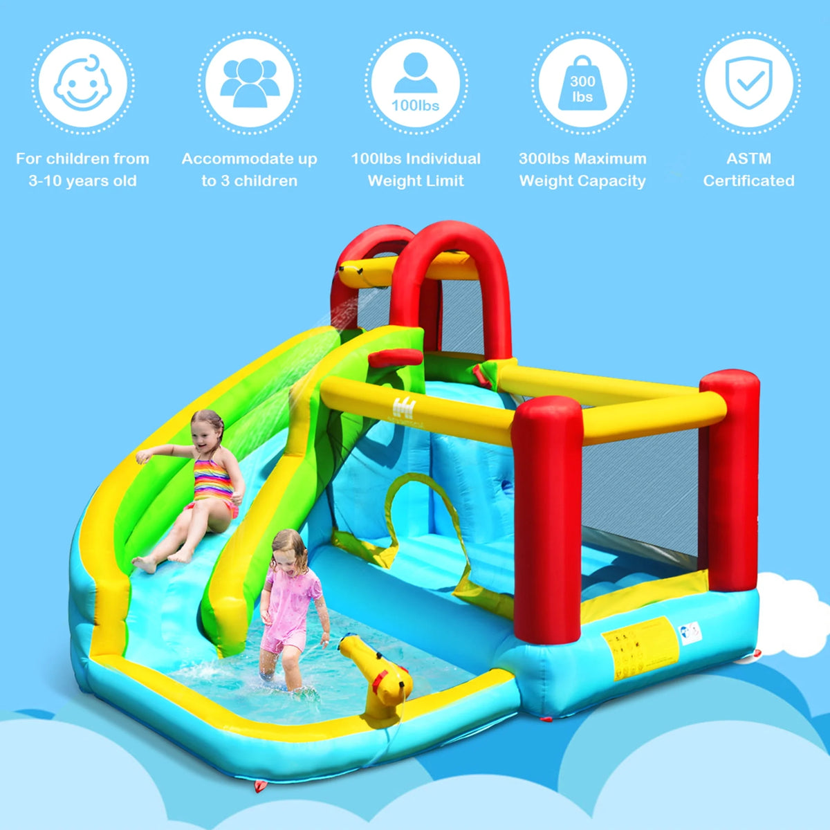 Inflatable Kids Water Slide Bounce House Splash Water Pool H90407