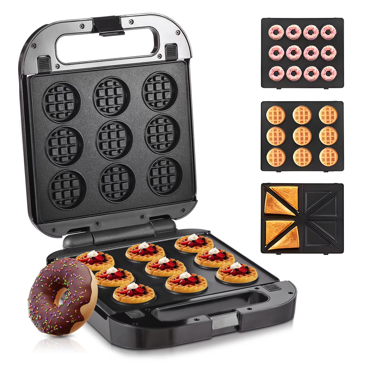 3-in-1 Nonstick Electric Donut Maker with 3 Plates C343