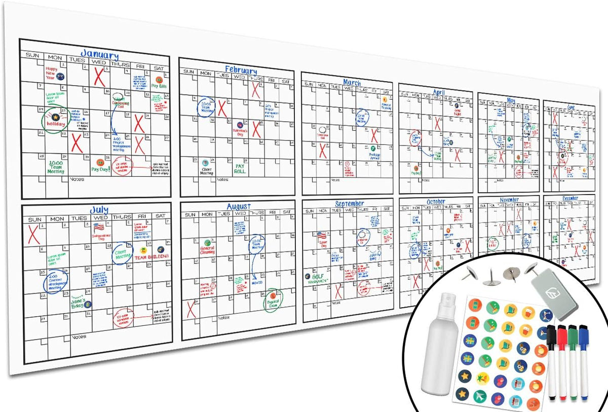 Large Dry Erase Wall Calendar 36 x 96 Undated Laminated (Blue) D2989