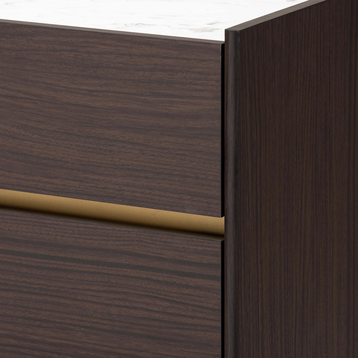 Dark Brown and Gold 5-Drawer Wood Chest with Faux Marble Top S10372