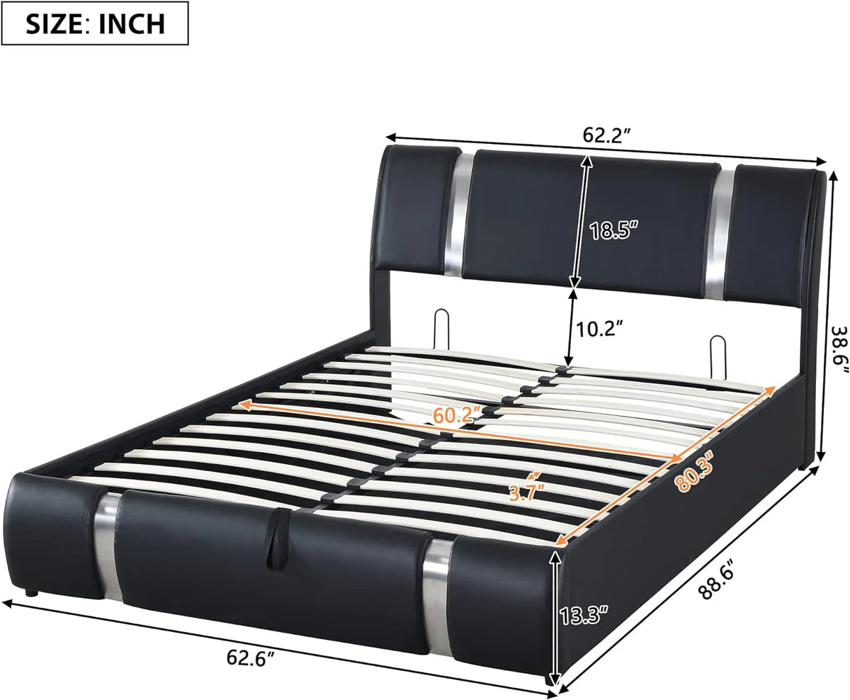 Queen Size Upholstered Faux Leather Platform Bed with Storage I382