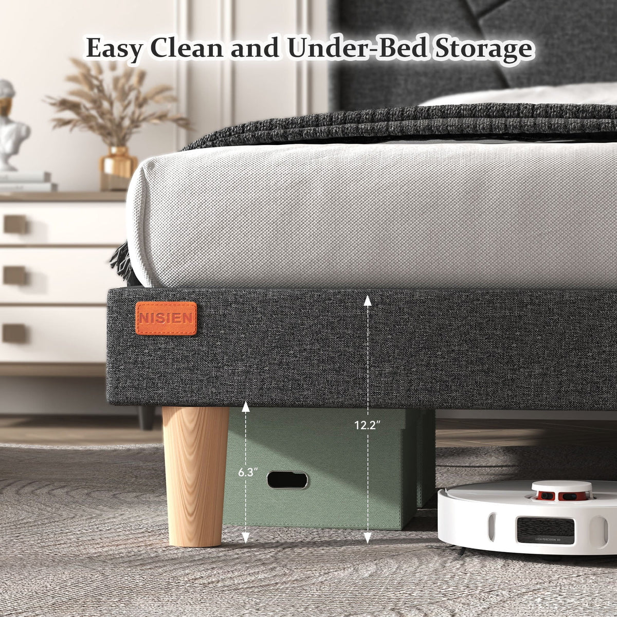 Queen Upholstered Platform Bed Frame with Wingback Storage Headboard E492420