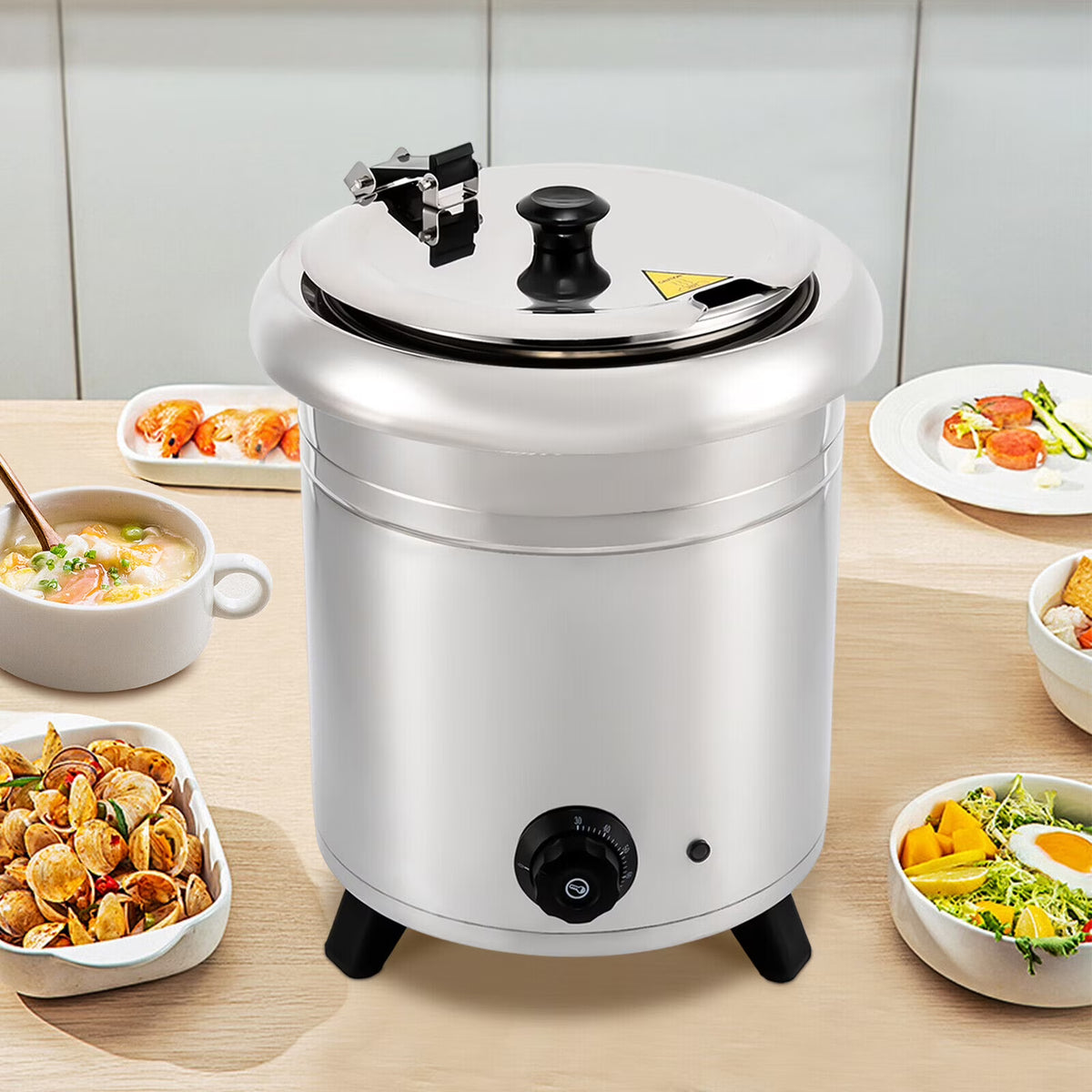 10L 400W Commercial Electric Soup Warmer Pot Stainless Steel Countertop Food Kettle with Lid W470