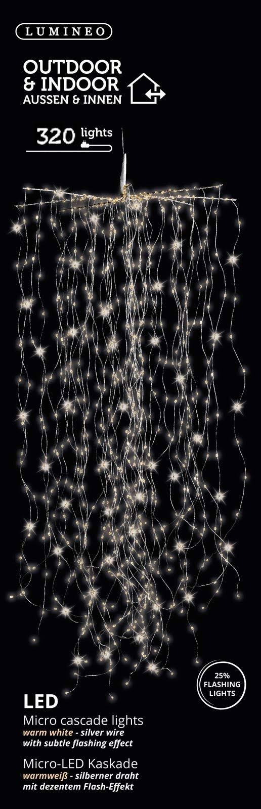 320 Micro LED Warm White Cascade Lights Set Silver Wires P9969