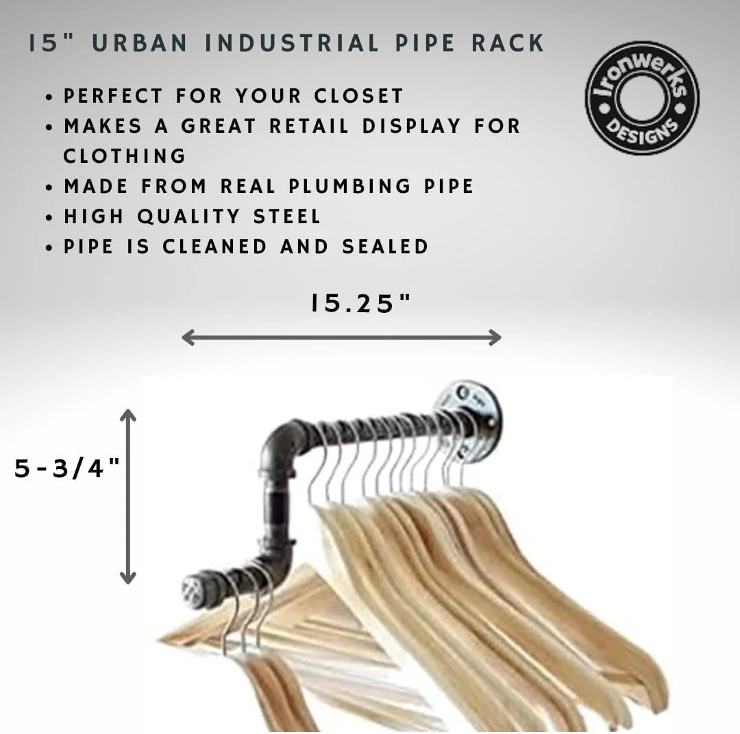 15" Black Iron Pipe Wall Rack K220386