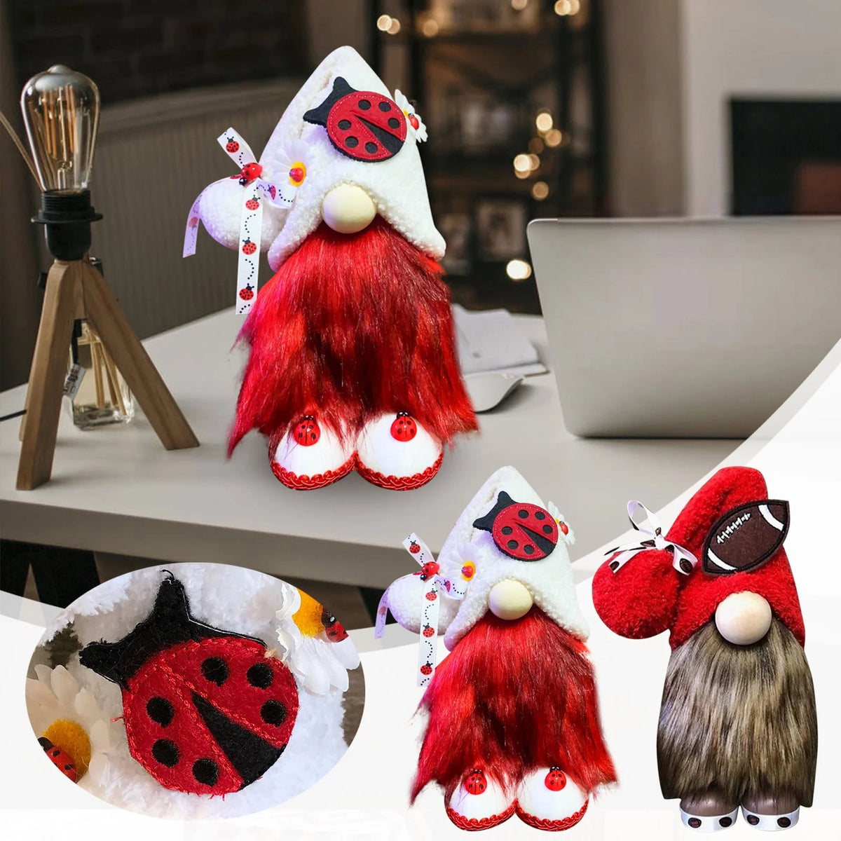 Ladybugs Daisy Gnome Holiday Ornament Doll Decorations D7409