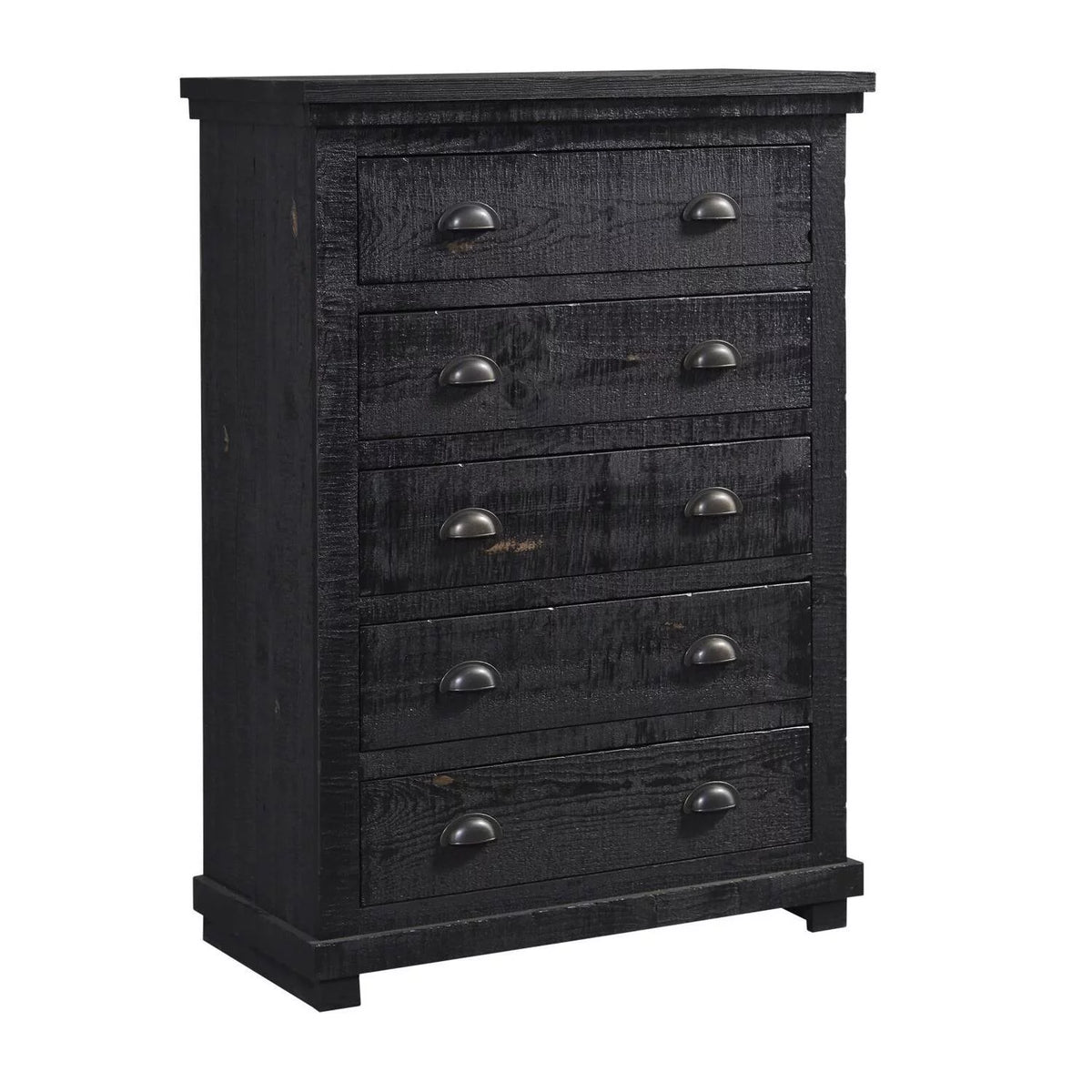 5 Drawer Wood Chest in Distressed Black Q13026