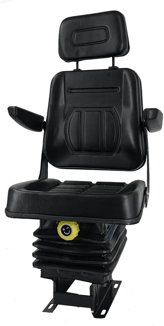 Suspension Seat with Adjustable Backrest Headrest Forklift Seat Replacement with Fold Up Armrests, Black E208