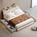 King Bed Frame with Faux Leather Upholstered Headboard and 4 Storage Drawers Q112