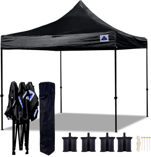 10'x10' White Pop Up Canopy Tent with Wheel Bag and 4 Sand Bags L224