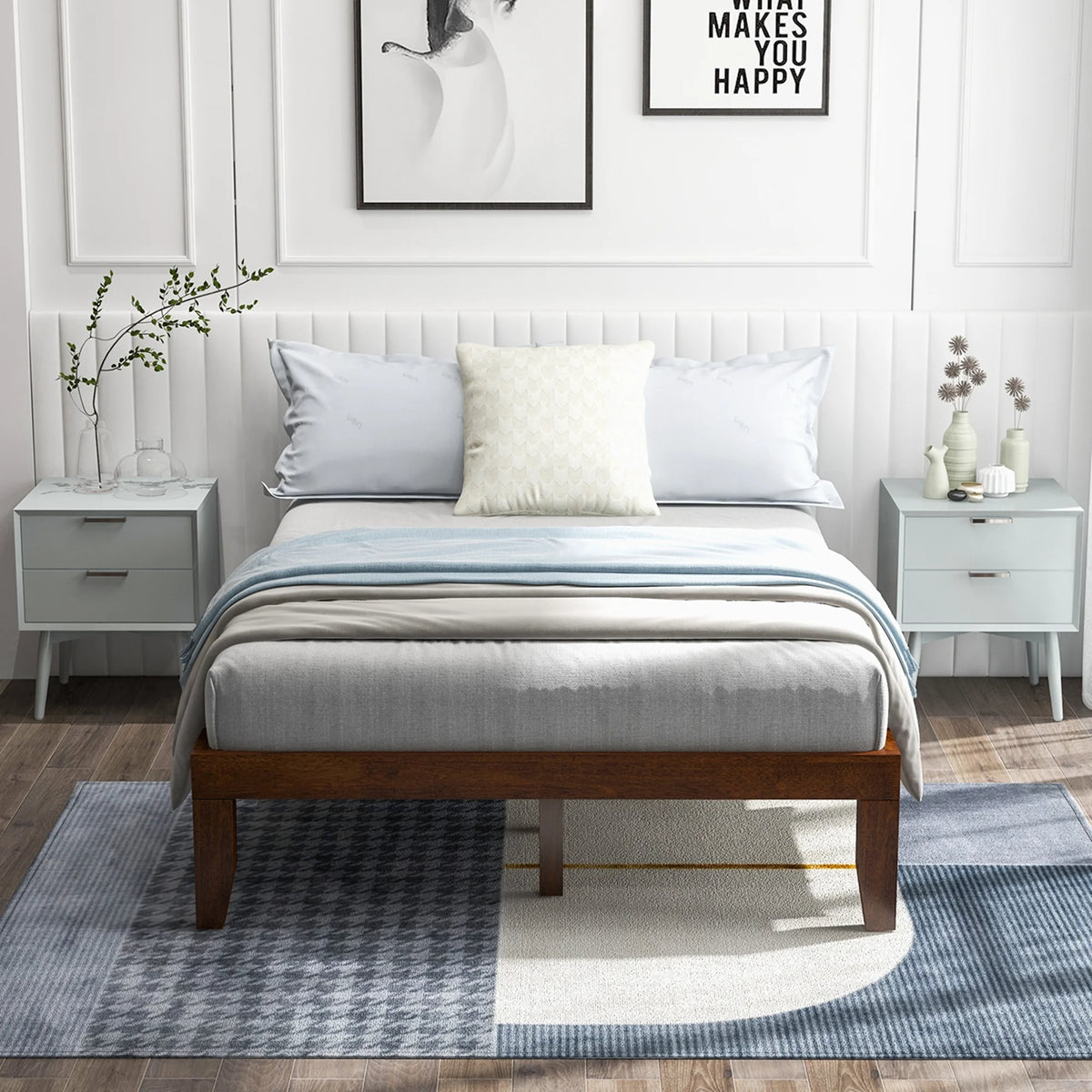 Full Size Wooden Bed Frame with Wood Slats H55771