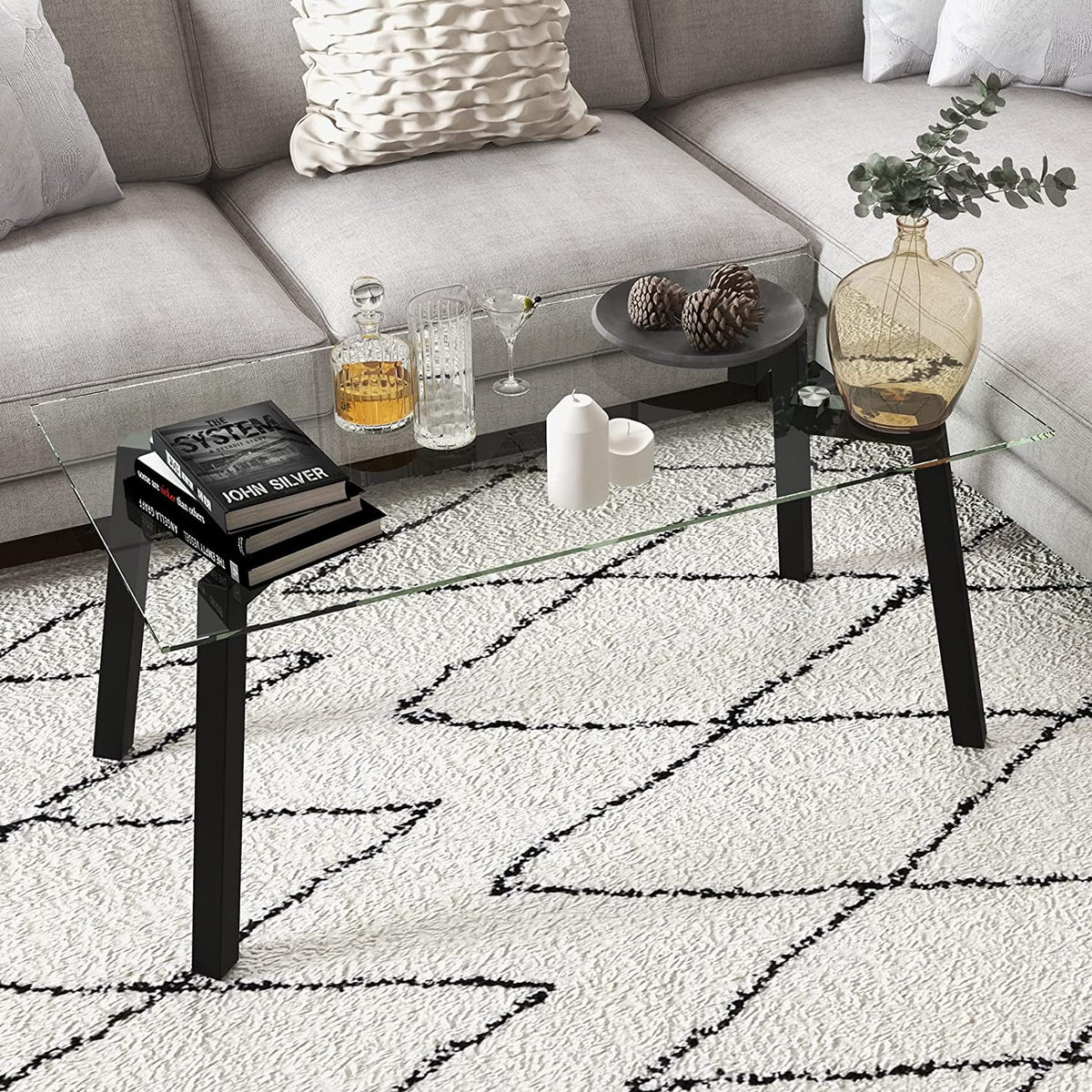 Tempered Glass Coffee Table with Metal Frame H4385