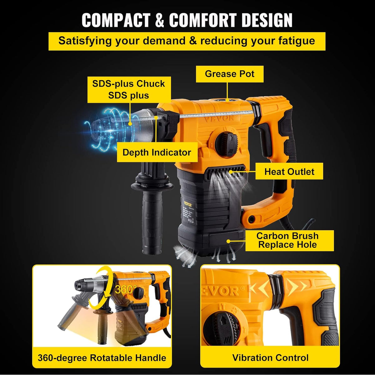 1500W SDS-Plus Rotary Hammer with Chisels, Drill Bits and Case L398639