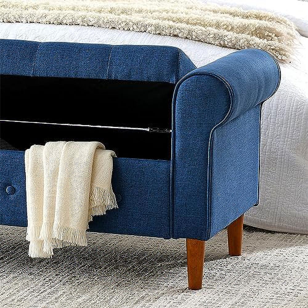 PU Leather Rolled Arm Bed Ottoman Bench with Solid Wood Legs T325166