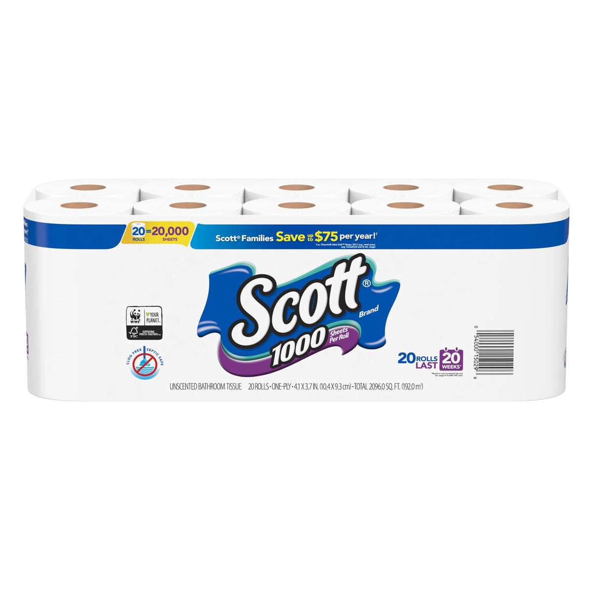 Toilet Paper, 20 Rolls, 1,000 Sheets Per Roll L643