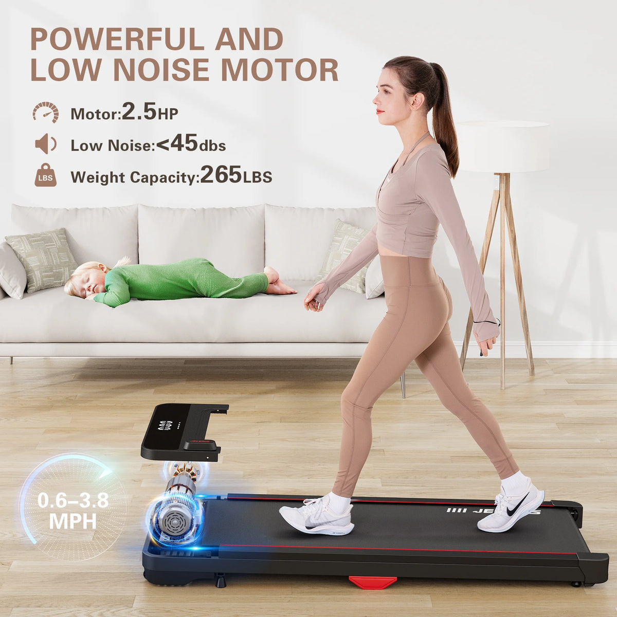 2.5HP Portable Under Desk Treadmill with Remote Control H861745