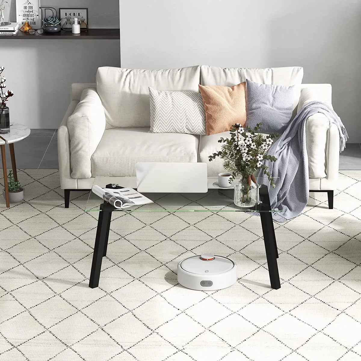 Tempered Glass Coffee Table with Metal Frame H4385