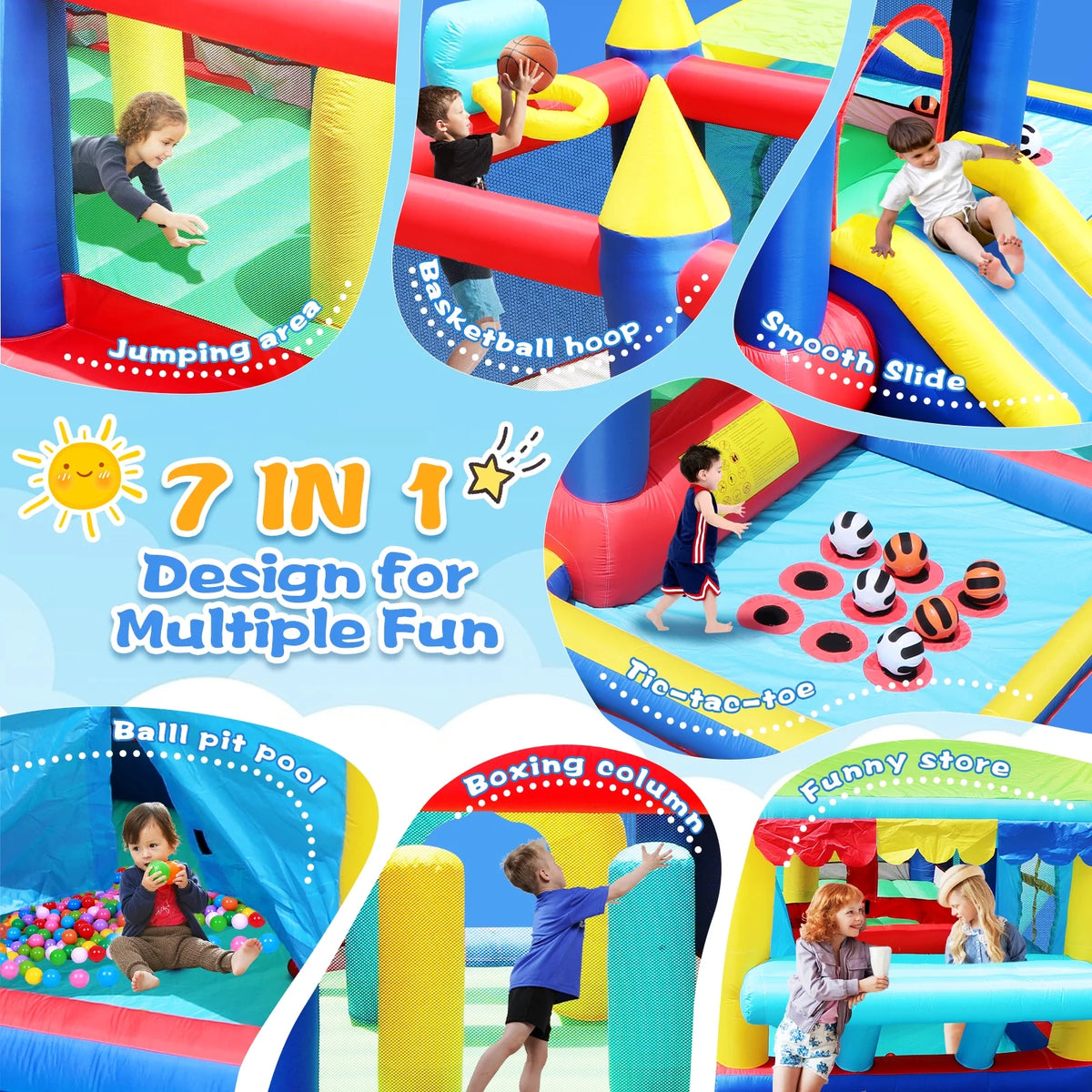 7 in 1 Inflatable Bounce House with Ball Pit J8231