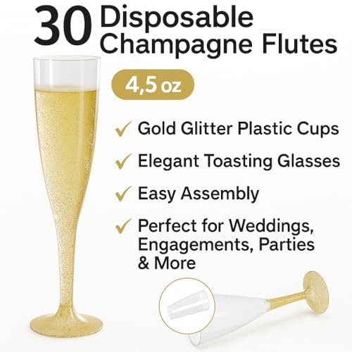 4.5 oz Gold Glitter Disposable Champagne Flutes A7950