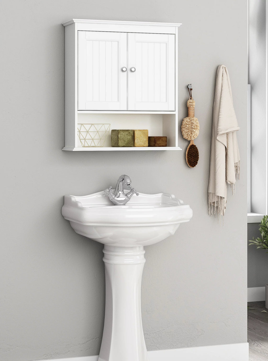 Wall Mounted Wood Bathroom Cabinet with Doors and Shelves L84293