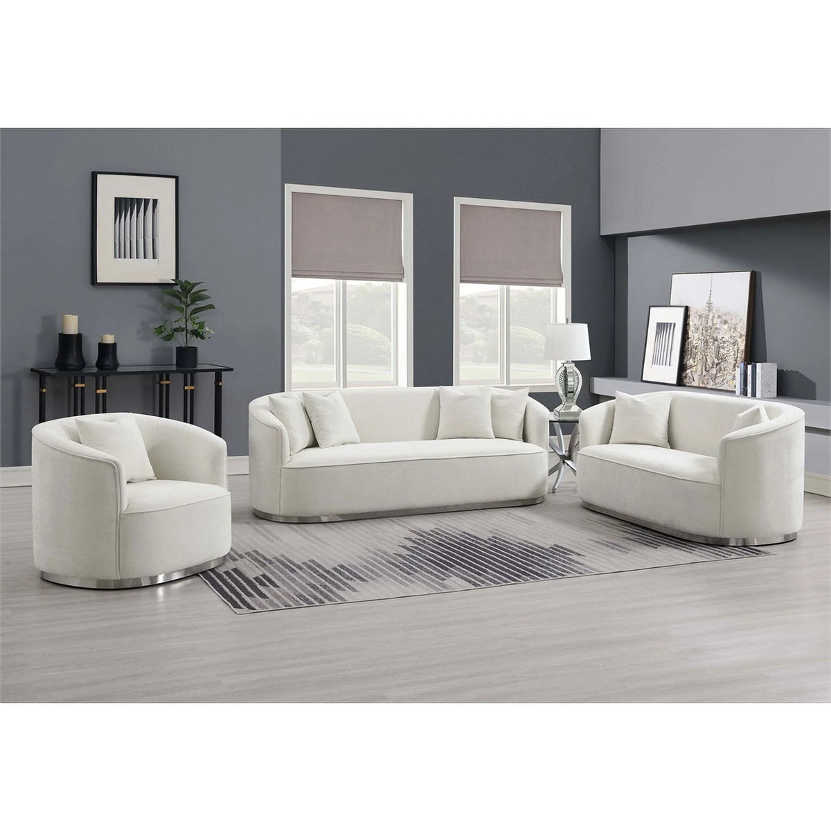 Beige Upholstered Loveseat with 2 Pillows E12649