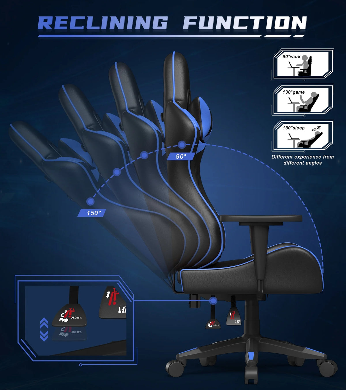 Blue Ergonomic Gaming Chair with Lumbar Support & Headrest U47410