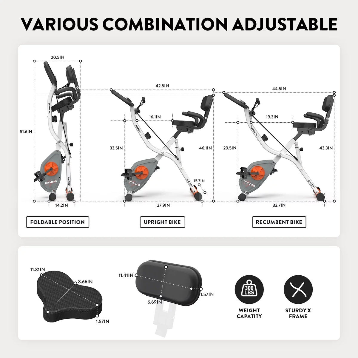 Upright Folding Exercise Bike with Arm Resistance Bands P9577