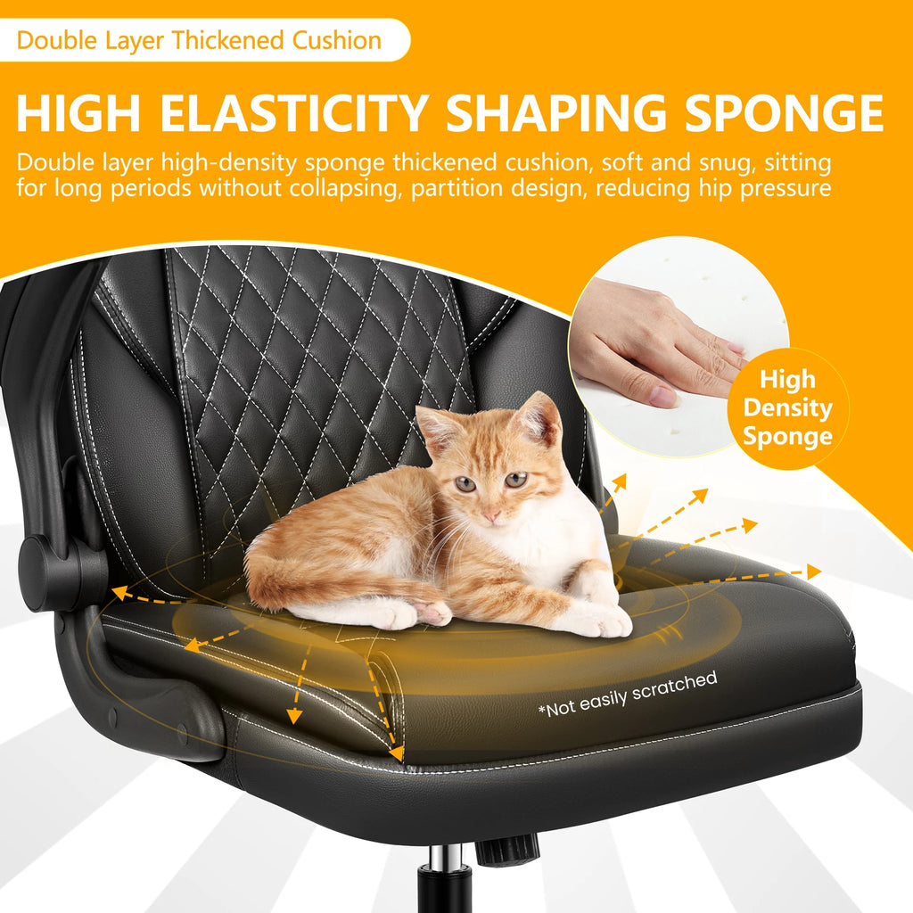 Executive Leather Ergonomic Office Chair with Flip-Up Arms F8532