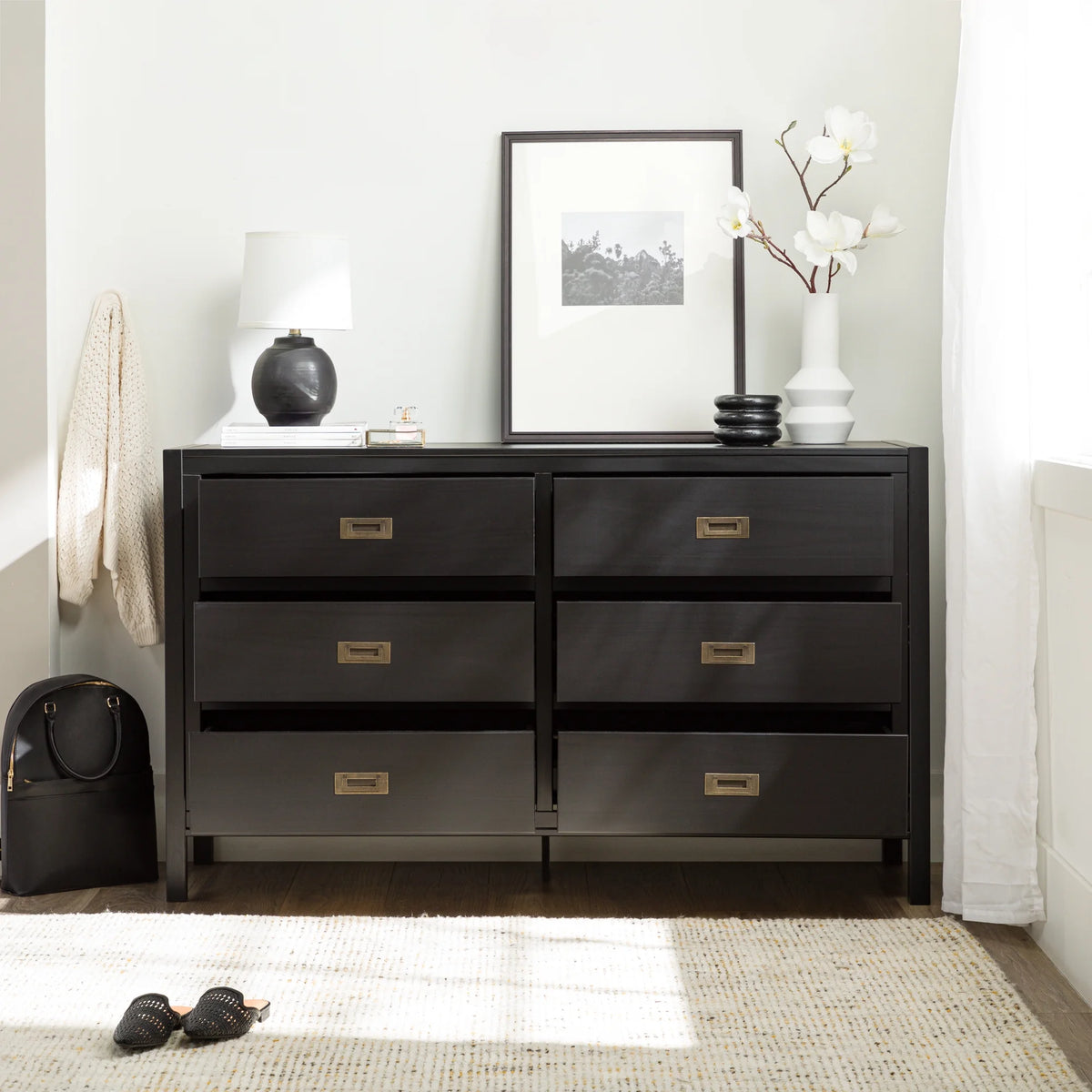Black Six Drawer Solid Wood Dresser K395