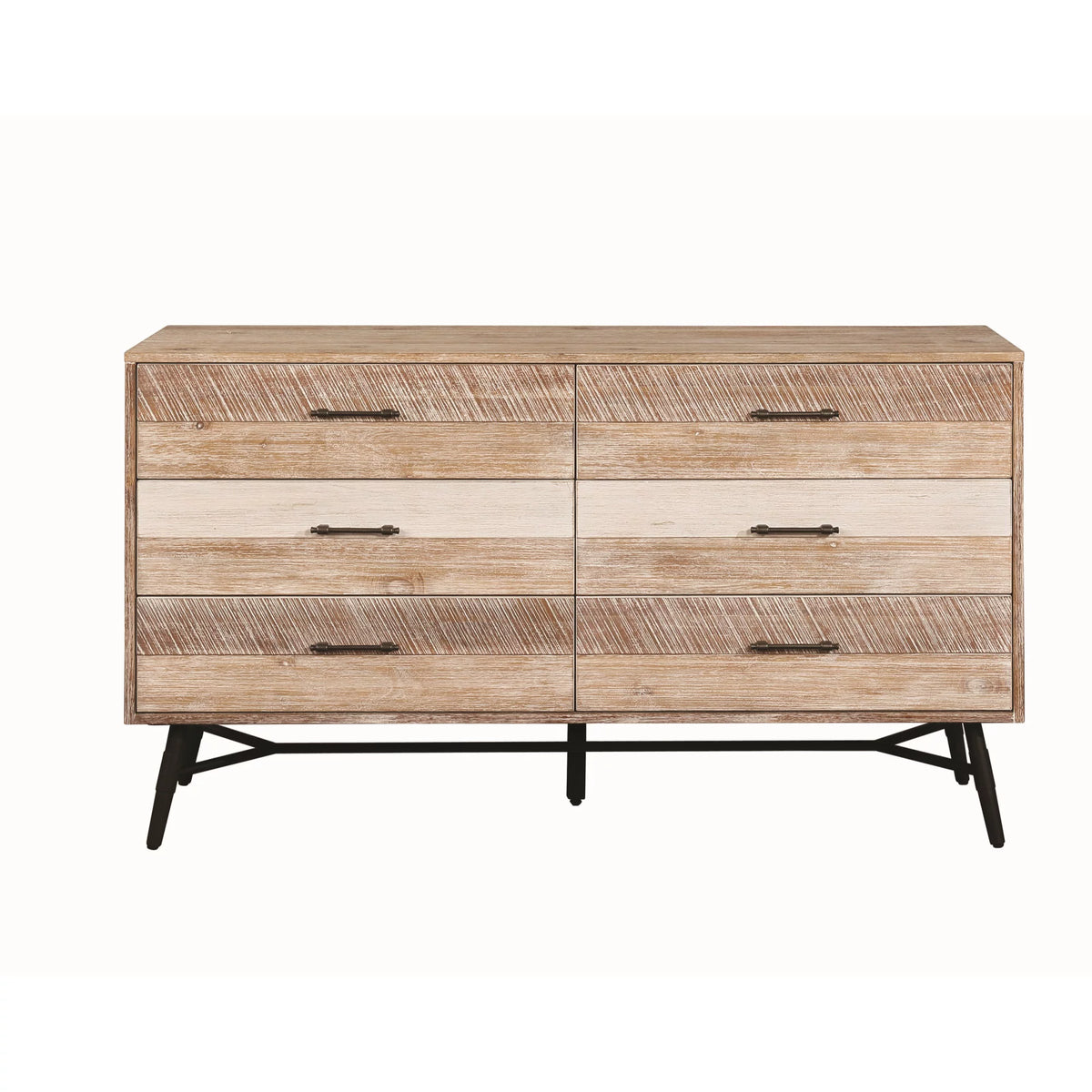 Brown and Black Six Drawer Wooden Dresser R246