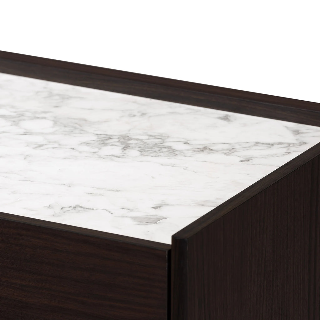 Dark Brown and Gold 5-Drawer Wood Chest with Faux Marble Top S10372