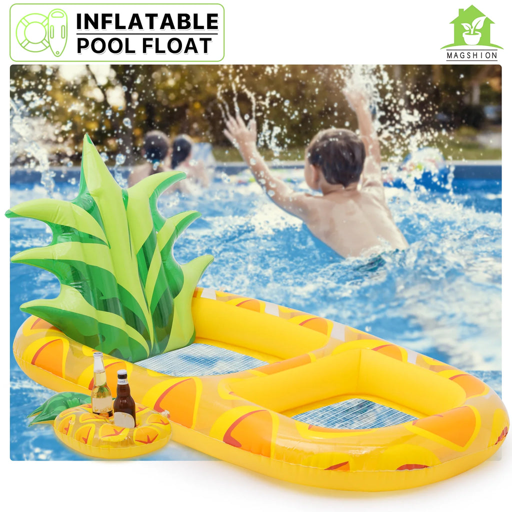 3-in-1 Pineapple Inflatable Pool Floats with Drink Holder, Yellow N3396