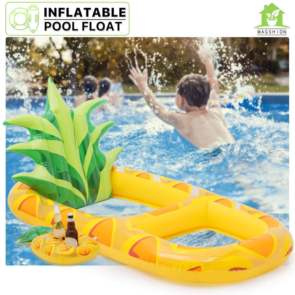 3-in-1 Pineapple Inflatable Pool Floats with Drink Holder, Yellow N3396