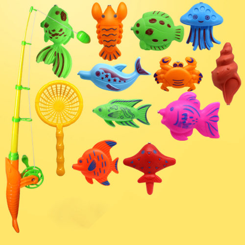 15 Pcs Magnetic Fishing Game Set with Handy Net and Fishing Rod P660